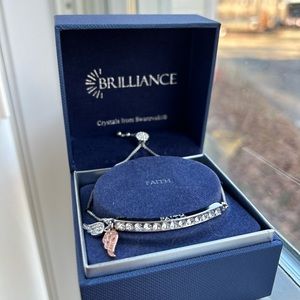 Brilliance Two Tone Fine Silver Plated Swarovski Crystal “Faith” Bar Bracelet
